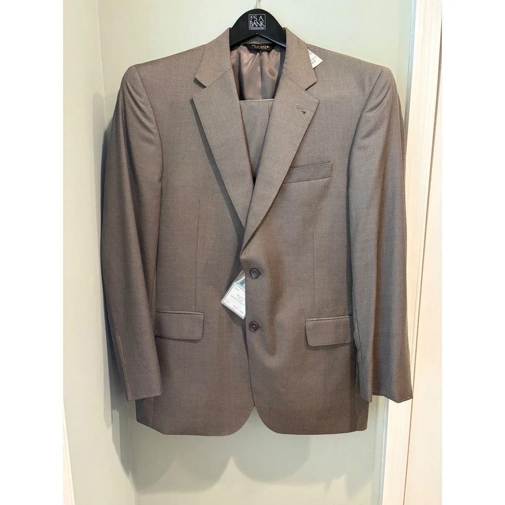 Jos A Bank Centocinquanta 150s Wool Suit 41 Reg Taupe 2 Button Pleated Unhemmed